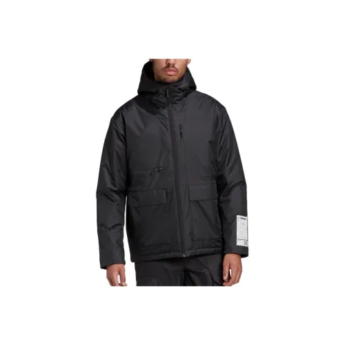 Adidas Однотонный С капюшоном Пуховая куртка Мужская Черная