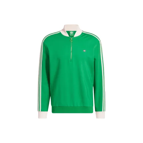 Adidas Originals 3 Stripes 1 4 Zip Свитшот Мужской Зеленый