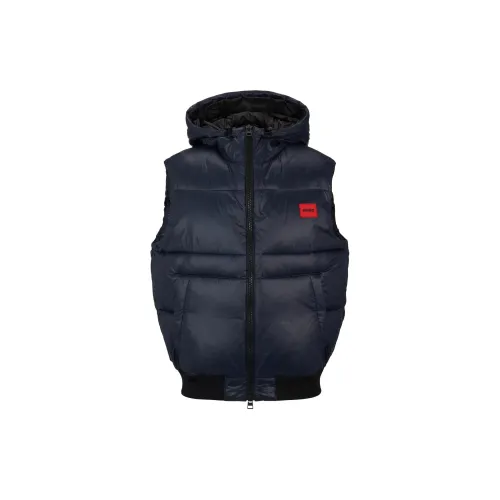 Hugo Boss Водостойкий Облегающий крой С капюшоном Жилет с логотипом Значок Жилет Мужской Морской синий