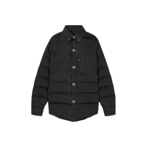 VERSACE FW22 Однотонный Отложной воротник Свободный крой Хлопковый пуховик Мужской Черный