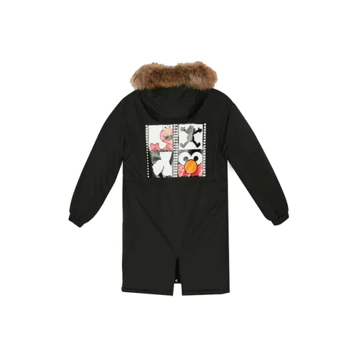 SESAME STREET Мультяшный С капюшоном LONG DOWN JACKET Унисекс Черный