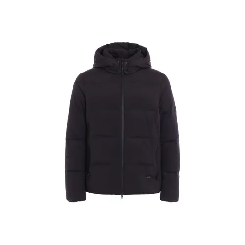 WOOLRICH Однотонный с капюшоном пуховик мужской черный