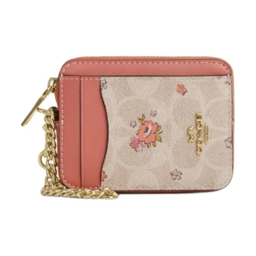 COACH Кожа Монета Кошелек Держатель для карт Мини Женский Розовый