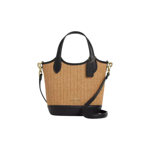 COACH Hanna Солома Ведрообразная Сумка Сумка через плечо Сумка Маленькая Женская Коричневая и Черная