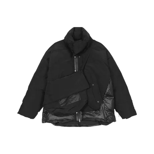 DECESOLO Однотонный Воротник-стойка Свободный крой Пуховая куртка Унисекс