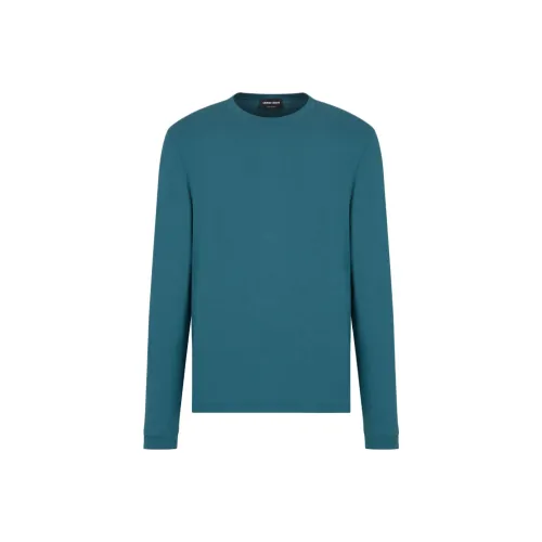 GIORGIO ARMANI Однотонный Круглый вырез Пуловер Длинный рукав Т-Рубашка Мужская Зеленая