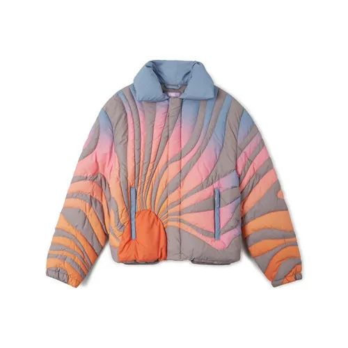 ERL Абстрактный узор Отложной воротник Свободный крой Пуховая куртка Мужская Апельсин