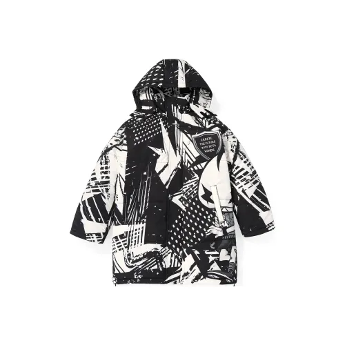 GENANX Мультяшный Съемный Капюшон Свободный крой Пуховая куртка Унисекс