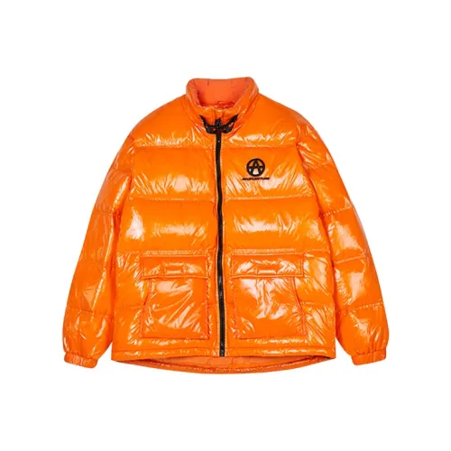 Acupuncture Однотонный Воротник-стойка Свободный крой Короткий Пуховик Унисекс Папайя Оранжевый
