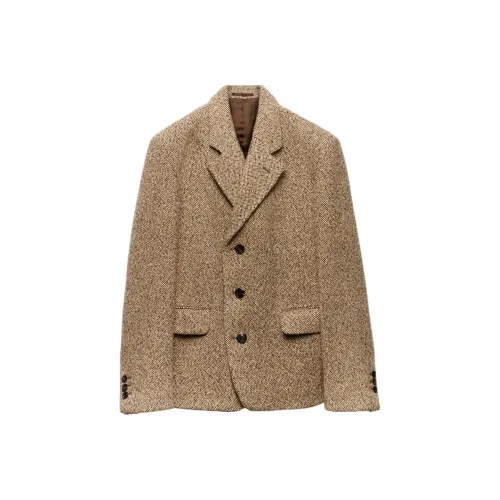 PRADA SS24 Бизнес Костюм Пальто Мужской Верблюжий Коричневый