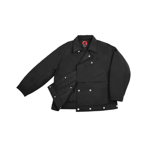 Ricky Tenko Однотонный Отложной воротник Свободный крой Утолщенный пуховик Унисекс Черный