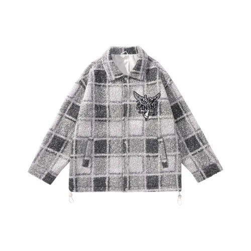 GENANX Куртки и Пальто Унисекс Серый Зеленый Клетка