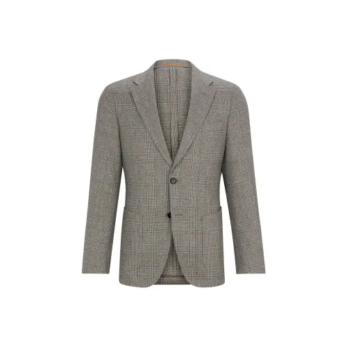 Hugo Boss Облегающий крой Куртка В клетку Шелк И Новая шерсть Бизнес Костюм Пальто Мужской Серый