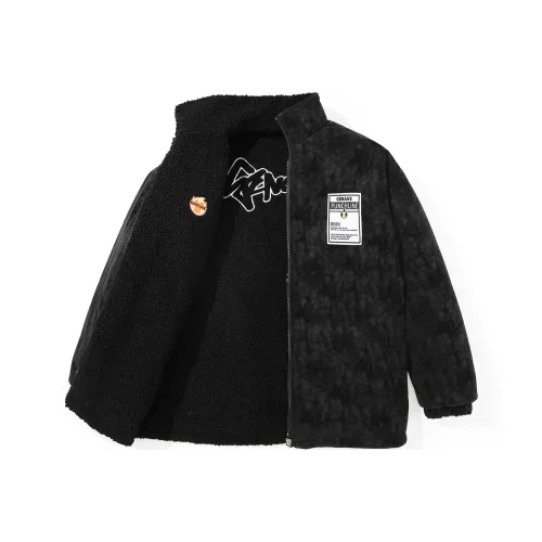 GENANX Буква Воротник-стойка Свободный крой Утолщенный Пух Унисекс Черный