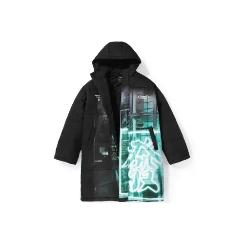 XXGOGO Letter С капюшоном Loose Fit MID Пух Длина Down Jacket Unisex Black