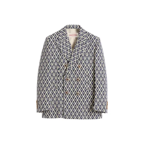 Valentino FW24 Бизнес Костюм Пальто Мужской Темно-синий Кремовый