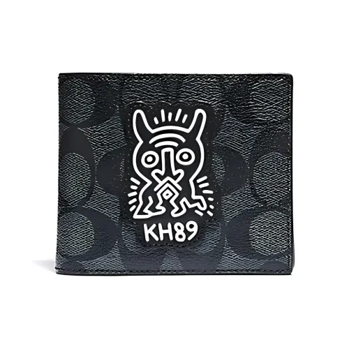 COACH X Keith Haring Коллаборация 3 IN 1 Wallet Холст Кошелек Держатель для карт Кошелек Стандартный Мужской Угольный Черный