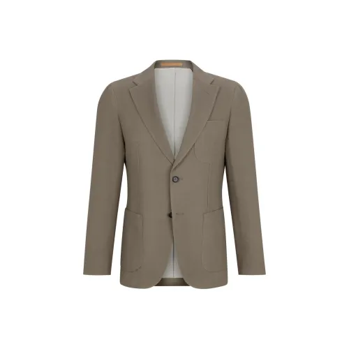 Hugo Boss Slim Fit Куртка из новой шерсти и хлопка Бизнес Костюм Мужской Светлый Умбра