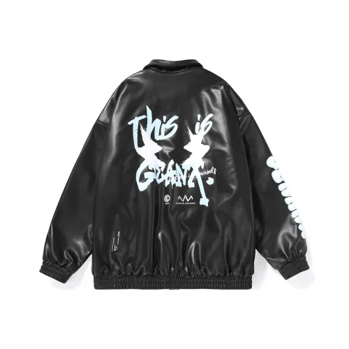 GENANX Letter Lapel Loose Fit Cotton Down Jacket Unisex Black GENANX Письмо Отложной воротник Свободный крой Пуховая куртка Унисекс Черный