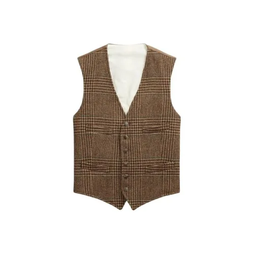 Polo Ralph Lauren Glen Клетка Шерсть Твид Жилет Мужской Коричневый