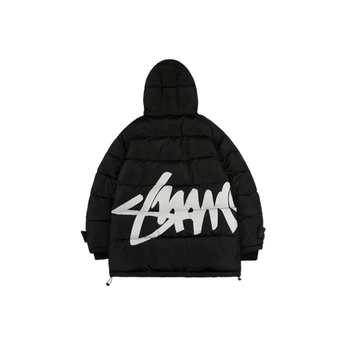 Suamoment Геометрический узор буква с капюшоном свободный крой длина пуховая куртка унисекс