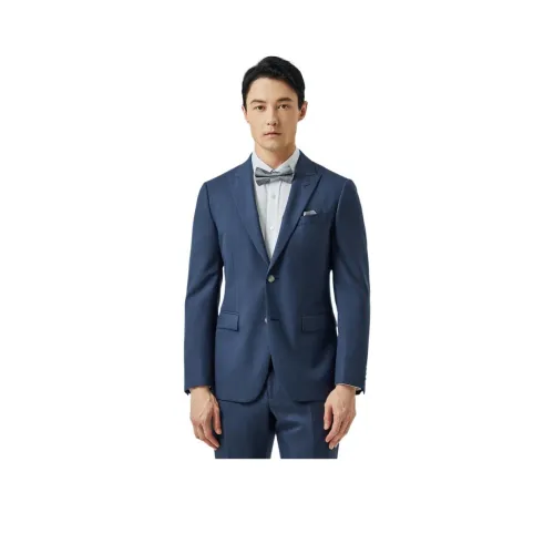 DIKENI Бизнес-костюм мужской синий и белый в полоску