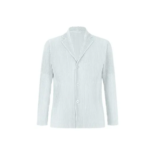 Homme Plissé Issey Miyake SS25 Бизнес-костюм Пальто Мужской Светло-серый