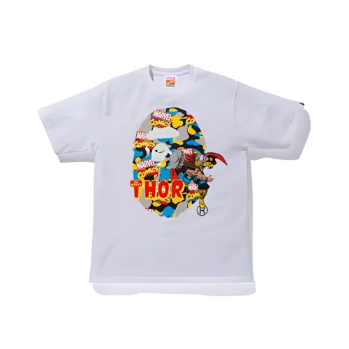 A BATHING APE x MARVEL Стандартная футболка унисекс белого цвета