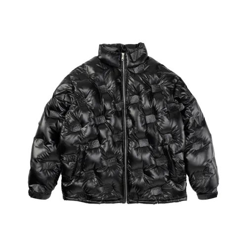 RASS Буква Однотонный Воротник-стойка Свободный крой Пуховая куртка Унисекс