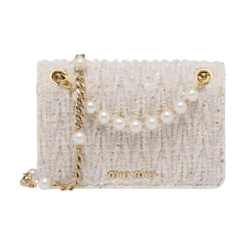 MIU MIU Ткань Плиссированный Сумка через плечо Мини Женские Айвори