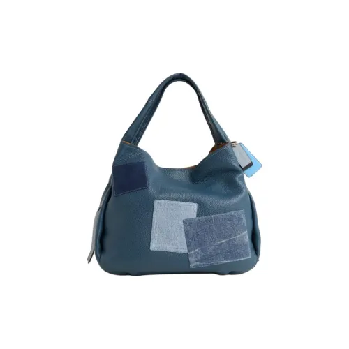 COACH Bandit Natural Pebble Кожа Сумка через плечо Большая Женская Латунь с Темным Деним Ткань