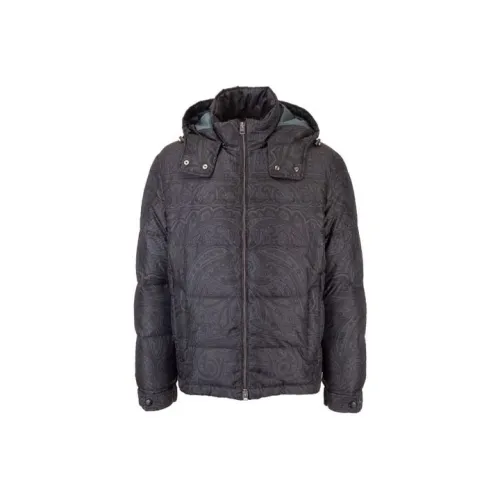 ETRO Камуфляж С капюшоном Свободный крой Пуховая куртка Мужская Серый