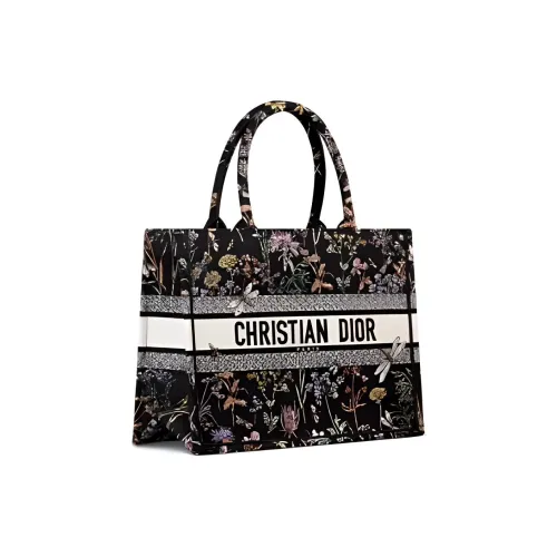 DIOR Вышивка Тоут Сумка Сумка для покупок Сумка среднего размера Женская Черная и Белая