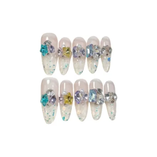 QINGYING Конфетный цвет Сода Цветной страз Осветляющий Летний Универсальный False Nail Длинный Заостренный