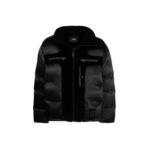FENDI Буква Однотонный Воротник-стойка Свободный крой Пуховик Мужской Черный
