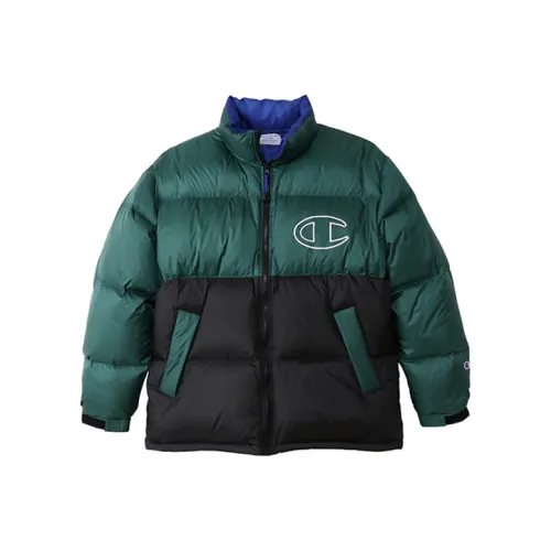 Champion Геометрический узор Colorblock Воротник-стойка Утолщенный пуховик Японская версия Унисекс