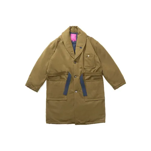 TEKABLU Однотонный Отложной воротник Свободный крой Утолщенный MID Длина Пуховая куртка Мужская Армейский зеленый