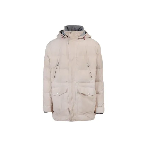 BRUNELLO CUCINELLI Однотонный с капюшоном пуховик мужской светлый умбра