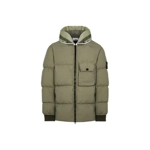 STONE ISLAND FW21 Однотонный С капюшоном Пуховик Мужской Оливково-зеленый