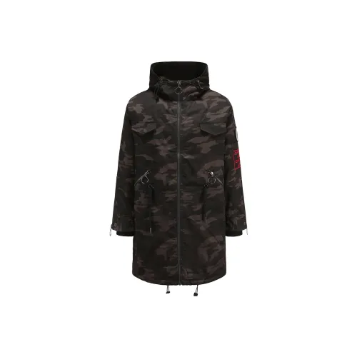 Clubxxhh Камуфляж С капюшоном Свободный крой Утолщенный MID Длина Пуховая куртка Унисекс Камуфляж