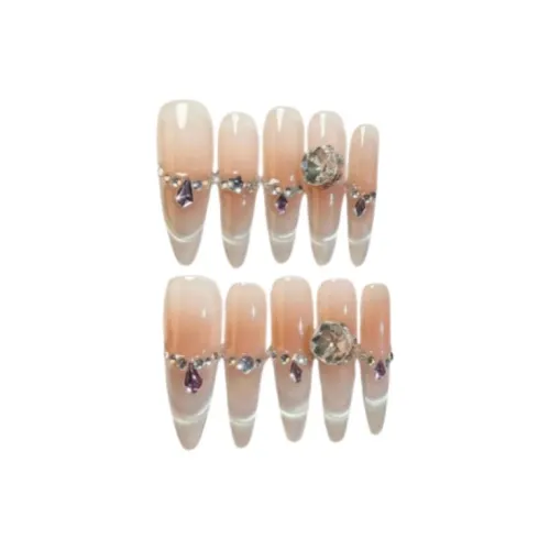 Gentle Welcome Тонкий Собака с Длинным SHARP Особенностями Осветляющий Ледяной Прозрачный False Nail Длинный Розовый Размытый Кошачий глаз