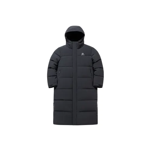 SALOMON Однотонный с капюшоном LONG DOWN JACKET Унисекс Черный