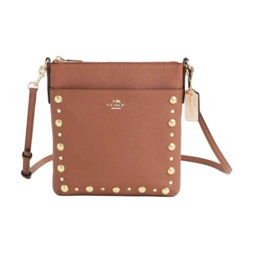 COACH Courier Кожа Сумка через плечо Маленькая Женская Золотая Седловая