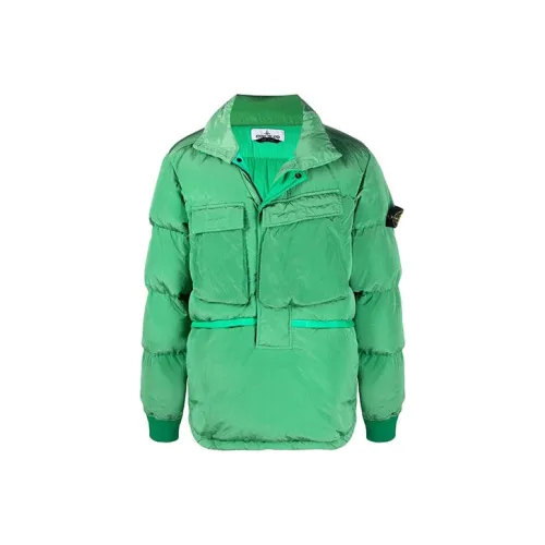 STONE ISLAND Однотонный Отложной воротник Пуховик Мужской Зеленый