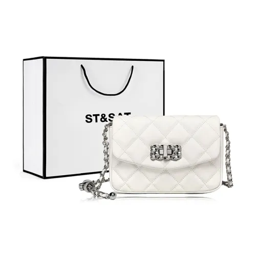 ST SAT Корова Кожа с Синтетической Кожей Сумка для Коммутации Маленькая Квадратная Сумка Сумка с Цепочкой Сумка через плечо Маленькая Женская Белая