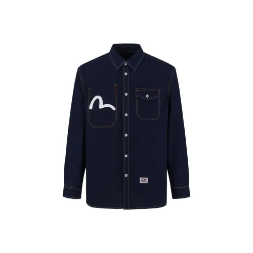 EVISU 2025 Spring Рубашка Мужская Джинсовый Синий