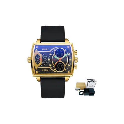 Sanda Электронный + Кварцевый механизм Силиконовый ремешок Часы Мужские Черный циферблат