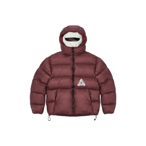 PALACE FW21 Letter Brand Logo Geometric Pattern Hooded Down Jacket Unisex Burgundy