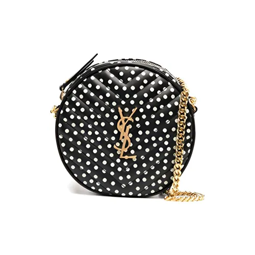 SAINT LAURENT Кожаная круглая сумка с цепью сумка через плечо женская черная