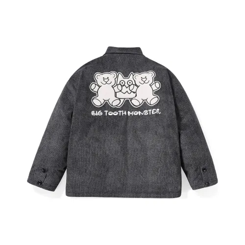 BT Мультяшный Буква Отложной воротник Свободный крой Пуховая куртка Унисекс Серый